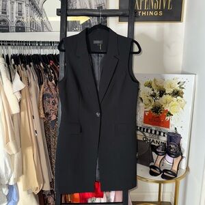 Donna Karan New York DKNY Tailored Longline Sleeveless Blazer Vest Black Size 8